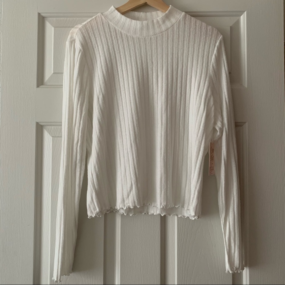 Candie’s ribbed mock long sleeve with lettuce trim